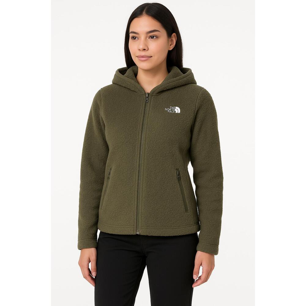 The‎ North Face Jacket Womens Size Medium Olive Green Fleece Hooded Outdoor Logo